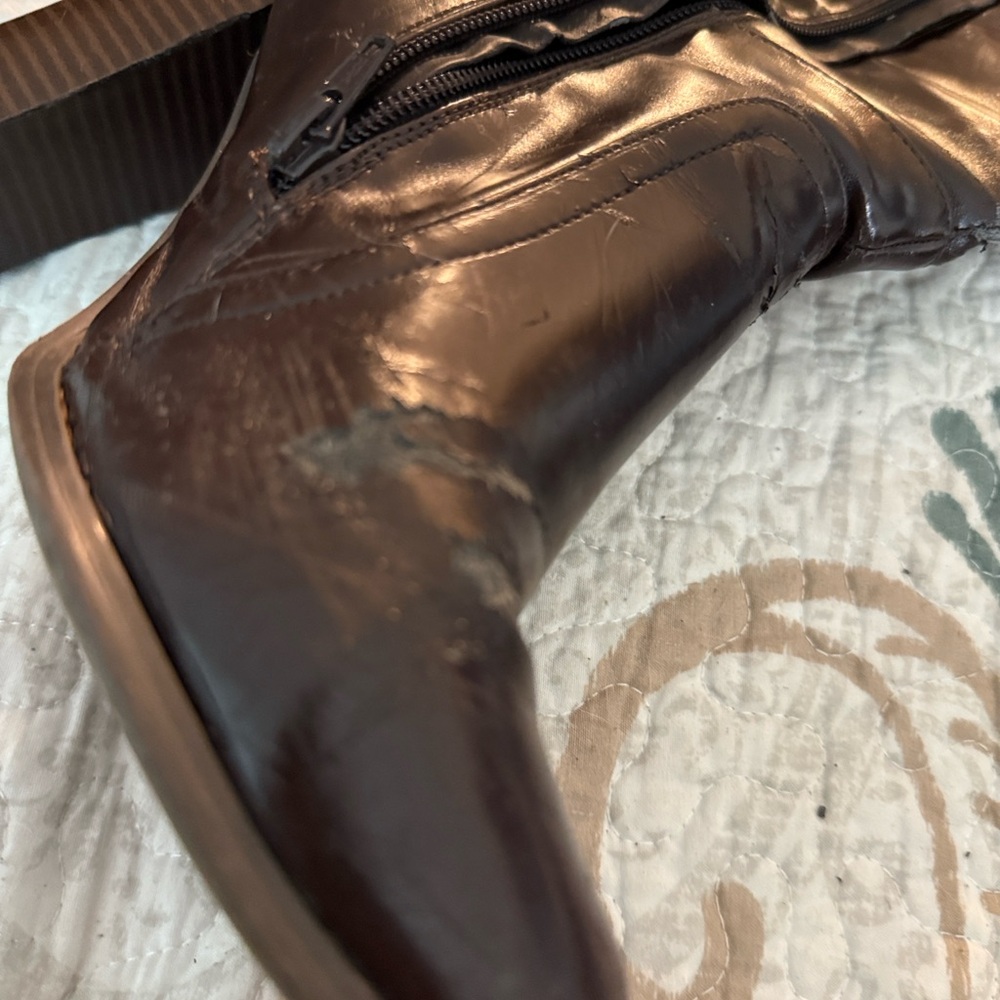 Brown Leather Boots with Zipper